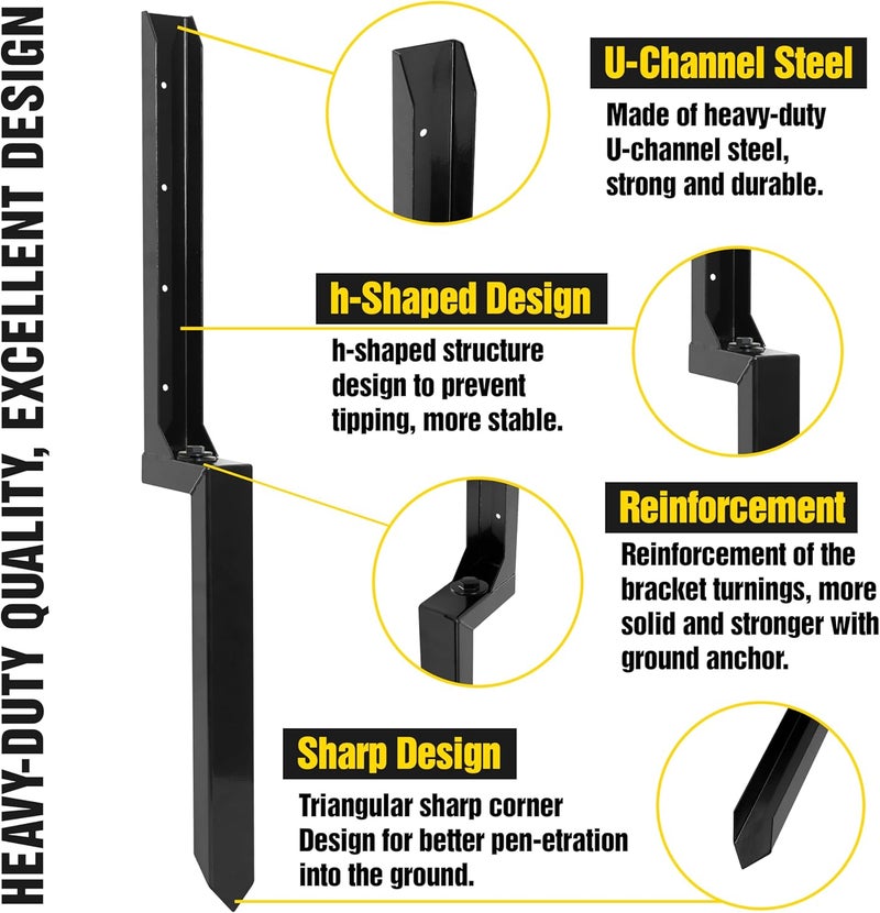 LADECH Heavy Duty Steel Fence Post Repair Stakes with Ground Anchor Screw in, Fix Anchors Ground Spike for Fence Posts, Repair Tilted/Broken Wood Posts (Black - 1 Pc) - Image 5